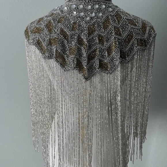 Silver and gold hand beaded fringe capelet O/S - Picture 6 of 8